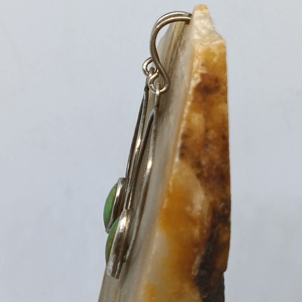 Handmade Natural Turquoise Sterling Earrings .925 Turquoise Hoops x kalyjwls - Picture 3 of 5